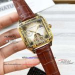 Replica Cartier Octagonal Case Gold Vintage Case Leather Strap Watch 42mm 